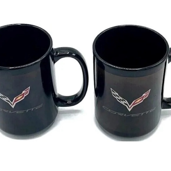Vintage RARE Chevrolet Corvette Coffee Mug Cup Set of 2 Vette Racing Logo Black - Picture 5 of 12